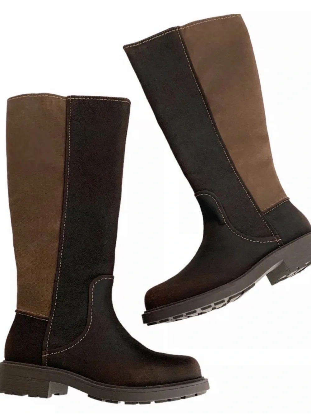 Clarks Two-Tone Dark Brown and Chestnut leather riding boot.  Opal Glow Boot
